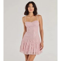 Sweet Glamour Beaded Strap Lace Mini Dress