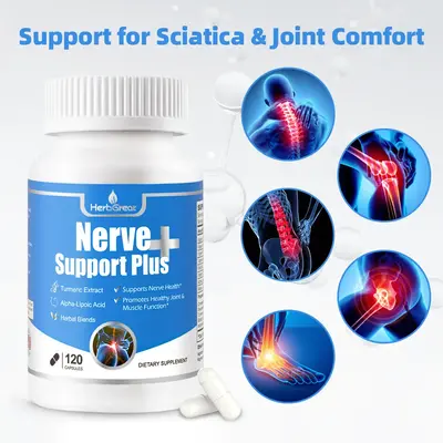 HERBGREAT Nerve Support Plus - 120 Capsules for Sciatic Nerve Health & Joint Comfort - Turmeric, Alpha Lipoic Acid, Acetyl-L-...