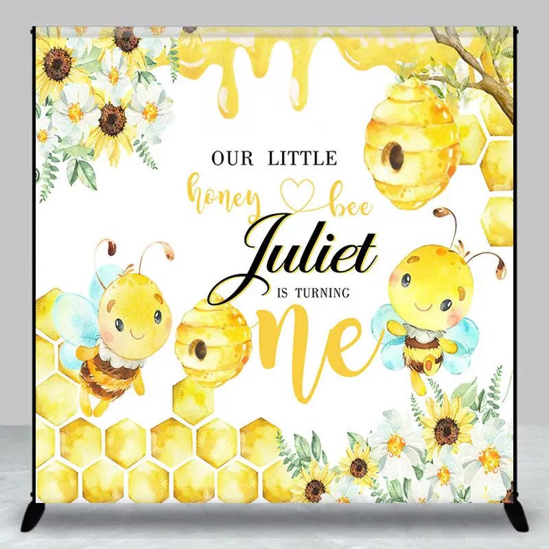 Yellow Honey Bee Floral Custom 1st Birthday Backdrop - Aperturee