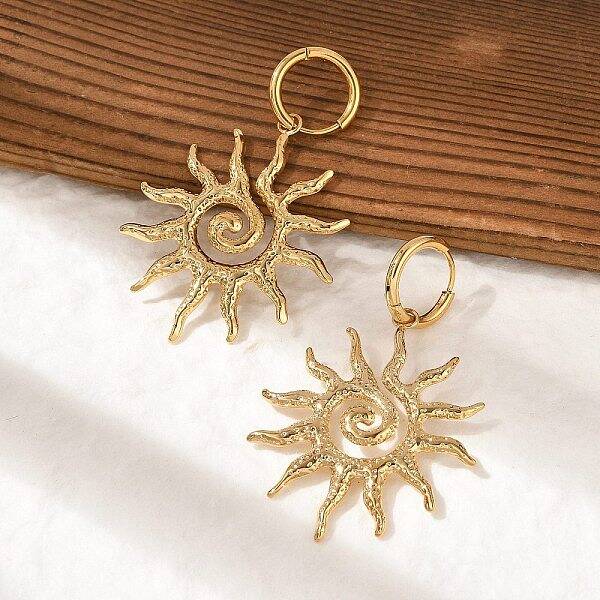 304 Stainless Steel Sun Hoop Earrings