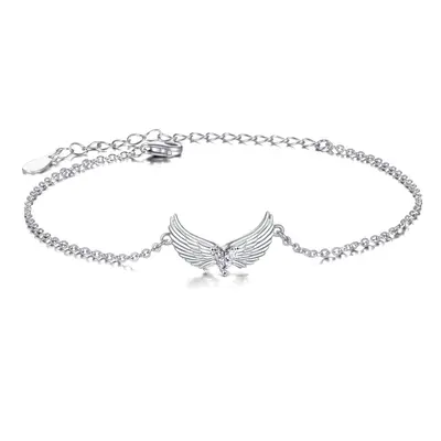 Sterling Silver Heart Cubic Zirconia Angel Wings Charm Bracelet