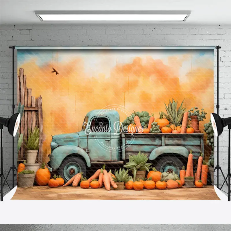 Shabby Truck Pumpkin Carrots Easter Photo Backdrop - Aperturee