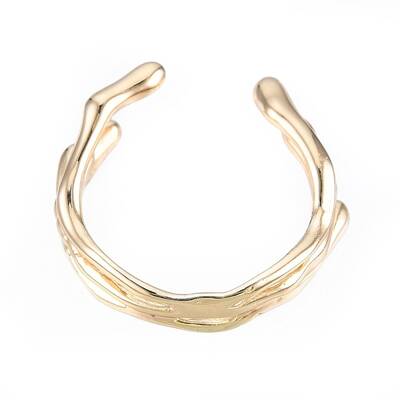 Brass Wave Open Cuff Ring for Women