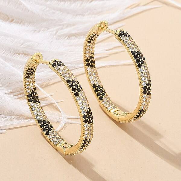 Brass Micro Pave Cubic Zirconia Hoop Earrings