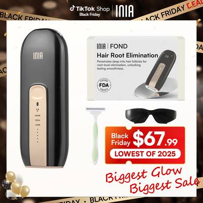 INIA FOND IPL At-Home Laser Hair Removal Device, Hair Root Elimination, 16.5J Energy, Unlimited Flashes, FDA Cleared, 2-