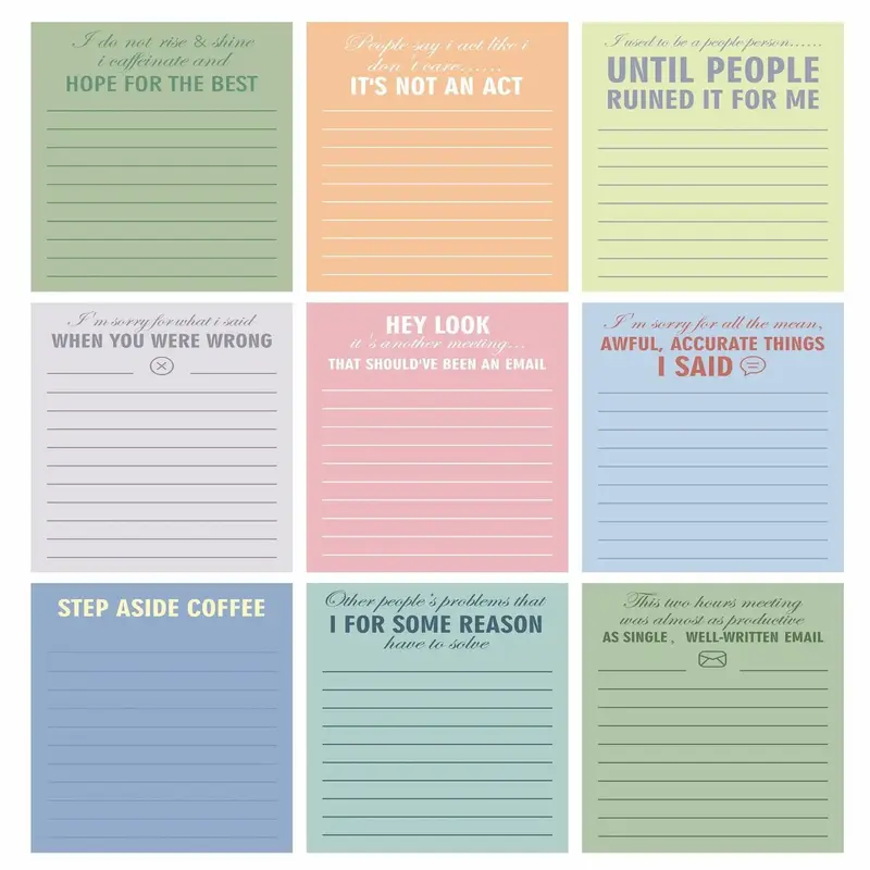 Colorful Memo Pad, 9pcs/set Writable Tearable Horizontal Notepad, Portable Stationery Supplies for Home School and Office