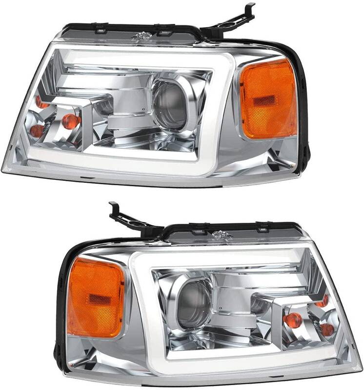 YITAMOTOR® 2004-2008 Ford F-150 Projector Headlights Assembly LED DRL Chrome Housing Clear Lens