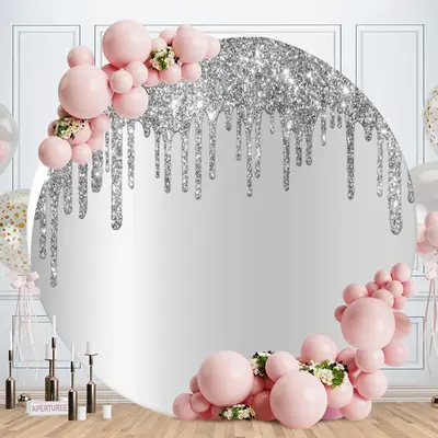 Aperturee Circle Sliver Glitter Birthday Party Backdrop