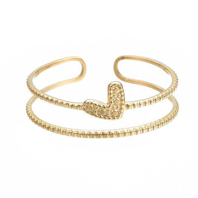 304 Stainless Steel Heart Wrap Open Cuff Ring