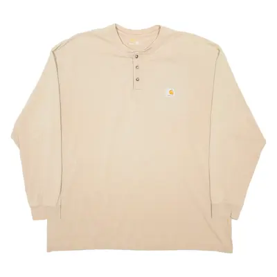 CARHARTT Mens T-Shirt Beige Long Sleeve Button Neck 2XL