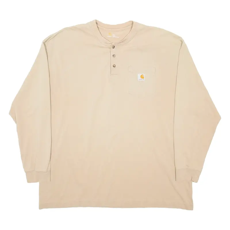 CARHARTT Mens T-Shirt Beige Long Sleeve Button Neck 2XL