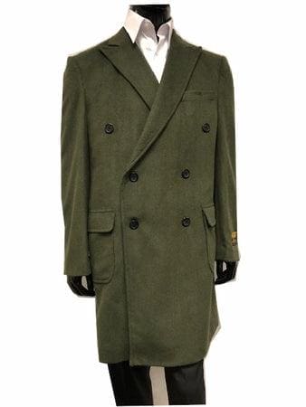 Men's Double Breasted Wool Cashmere Coat Knee Length Green