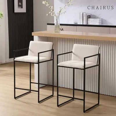 CHAIRUS Counter Height Bar Stools Set of 2, 25.5 Inch H Counter Stool Armrest Bar Chairs with Metal Legs, Footrest,Linen Bar ...