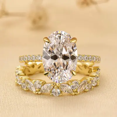 Effinny Jewelry Oval Cut 3.5ct Golden Wedding Ring Set,S925 Sterling Silver Bridal Set Rings, 5A Cubic Zirconia Promise Ring,...