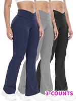 Women's Solid High Waist Flare Leg Leggings, Casual Comfy Bell Bottom Tummy Control Skinny Pants for Yoga Gym Workout, Ladies...