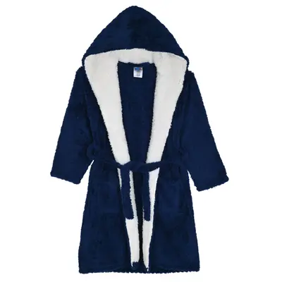 Sleep On It Boys Furry Fleece Shawl Hooded Robe - Navy Family Matching