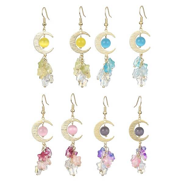 4 Pair 4 Color Glass Star Dangle Earrings