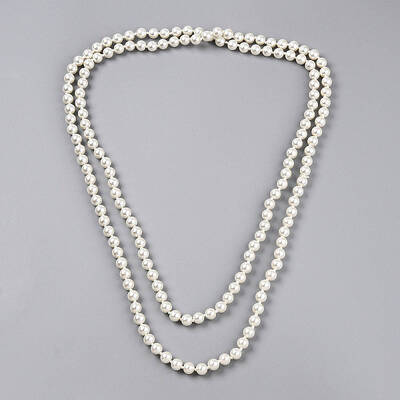 8.2MM Baking Painted Pearlized Glass Pearl Round Beaded Long Necklaces