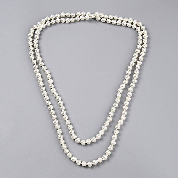 8.2MM Baking Painted Pearlized Glass Pearl Round Beaded Long Necklaces