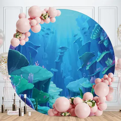 Aperturee Deep Sea Blue World Round Kids Birthday Party Backdrop