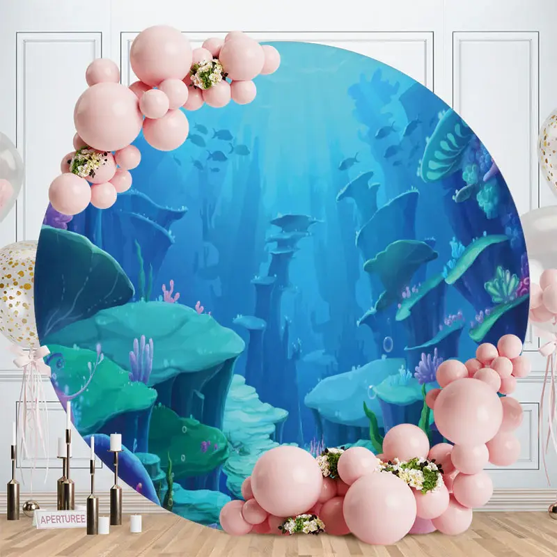Aperturee Deep Sea Blue World Round Kids Birthday Party Backdrop