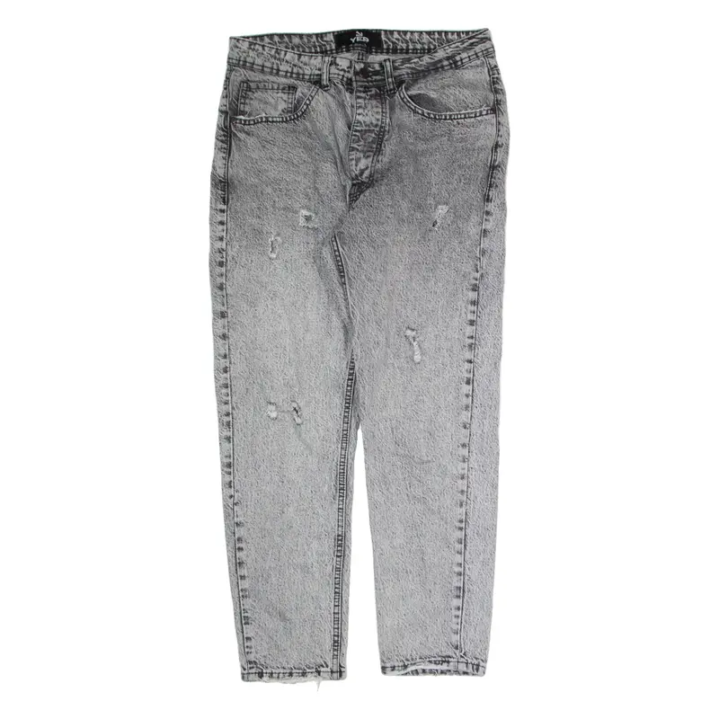 YEP Distressed Mens Jeans Grey Loose Tapered Acid Wash W30 L26