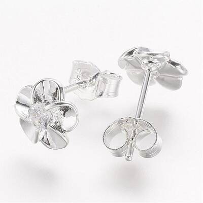 Real Platinum Plated Flower Brass Stud Earrings