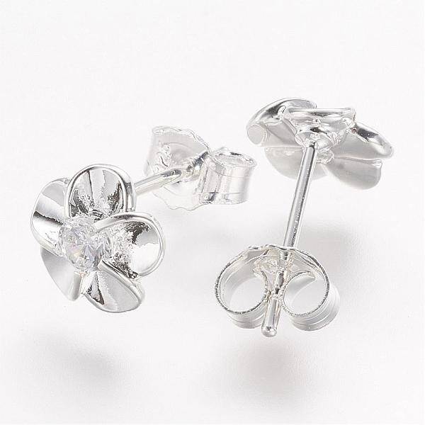 Real Platinum Plated Flower Brass Stud Earrings