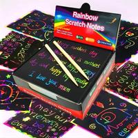 Rainbow Magic Scratch Cards, 100pcs Diy Scratch Cards for Kids' Handicrafts, Creative Note Cards with 2 Wooden Pens, Suitable...