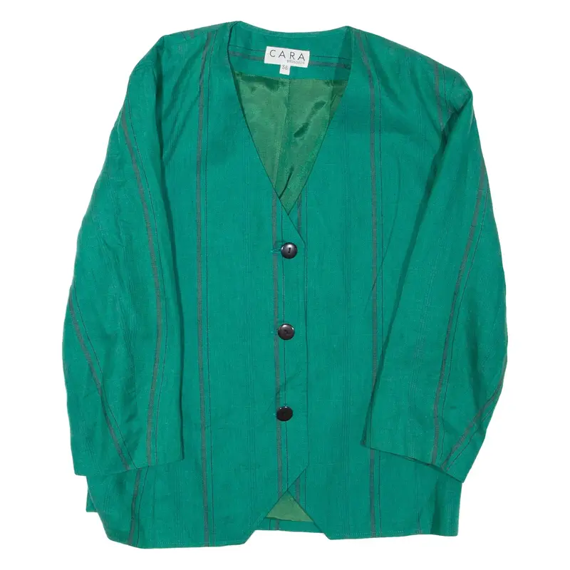 CARA BRUSSELS Womens Blazer Jacket Green Linen Striped S