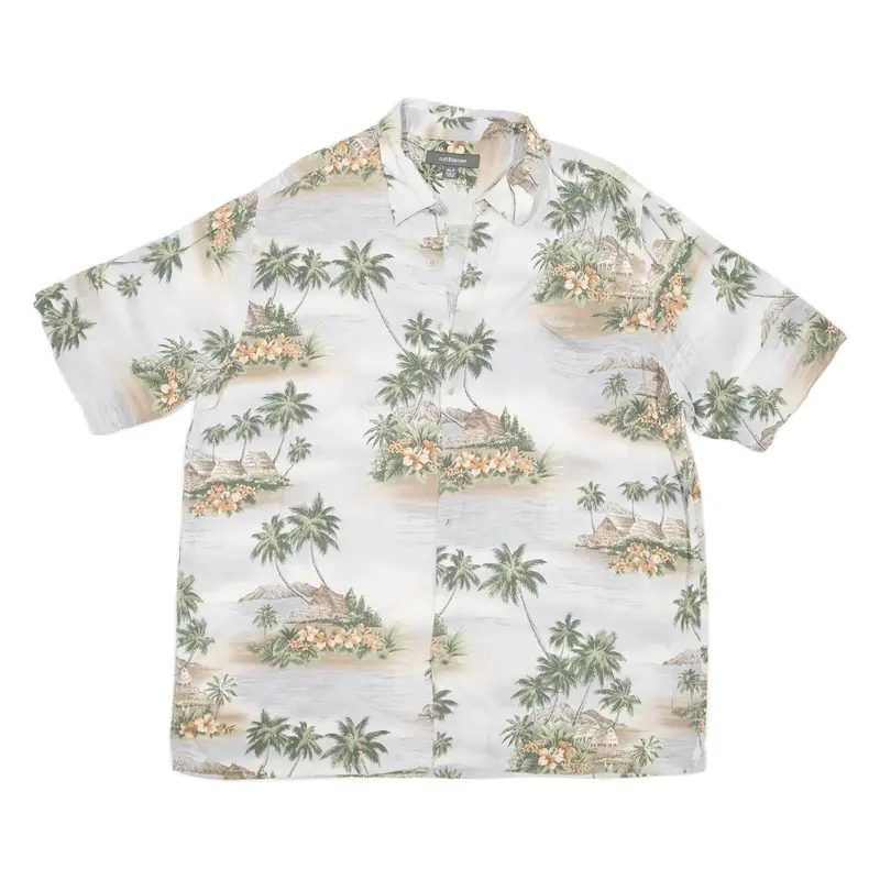 CROFT & BARROW Mens Hawaiian Shirt Beige Floral XL
