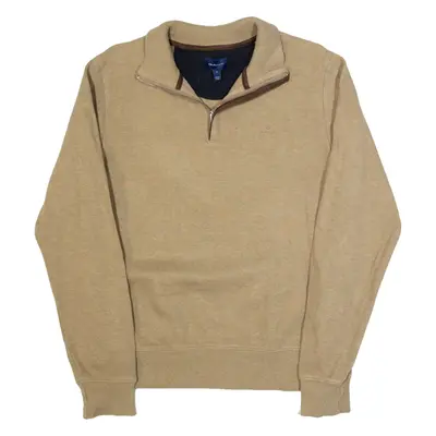 GANT Mens Jumper Beige 1/4 Zip Tight Knit S