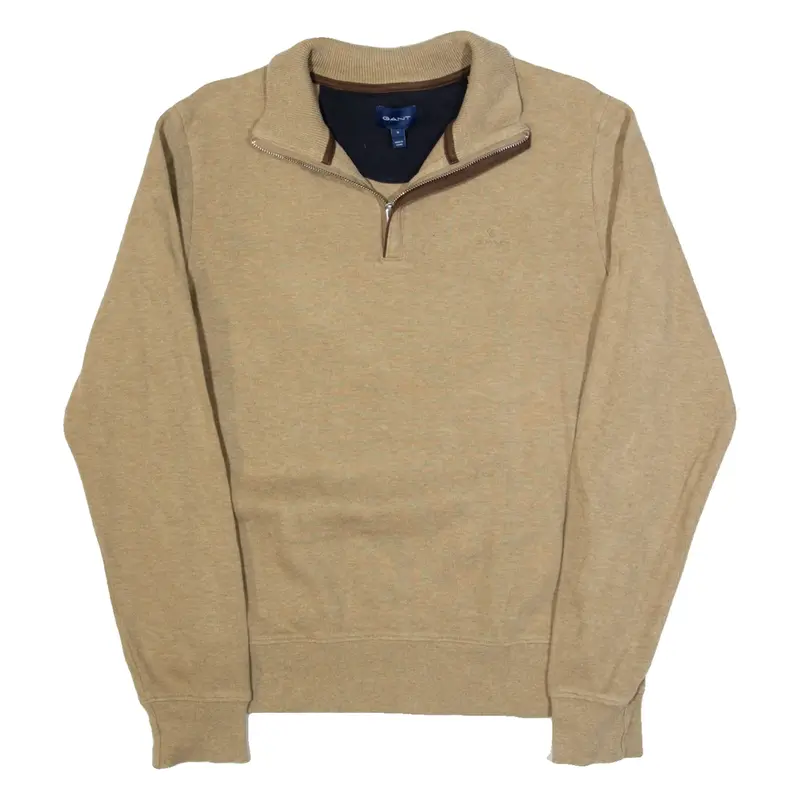 GANT Mens Jumper Beige 1/4 Zip Tight Knit S