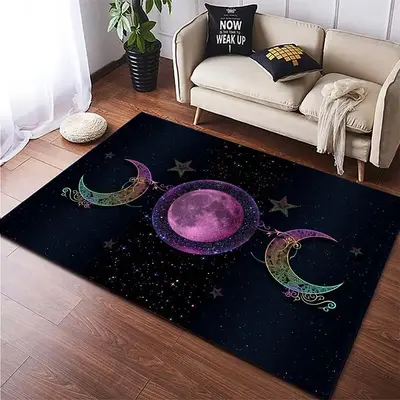 Multi-size Creative Galaxy Moon & Star Print Rug Cool Bedroom Accessories, 1 Count Large Area Rug for Room Decor, Non-slip In...