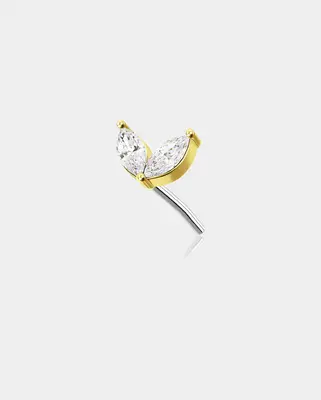 14K Gold CZ Two Leaves Threadless Cartilage Earring - 14K Top Only / Top Only