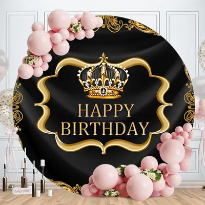 Aperturee Noble Crown Circle Birthday Backdrop For Male | Round Birthday Backdrop Cover | Birthday Backdrop Ideas | Custom Ci...