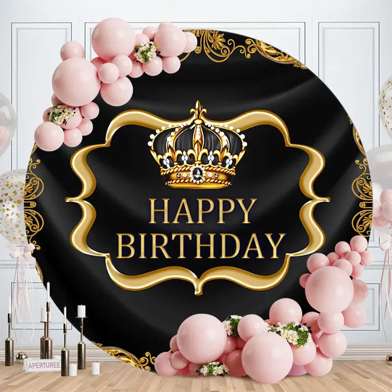 Aperturee Noble Crown Circle Birthday Backdrop For Male | Round Birthday Backdrop Cover | Birthday Backdrop Ideas | Custom Ci...