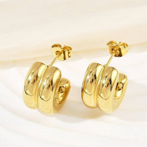 304 Stainless Steel C-Shaped Stud Earrings