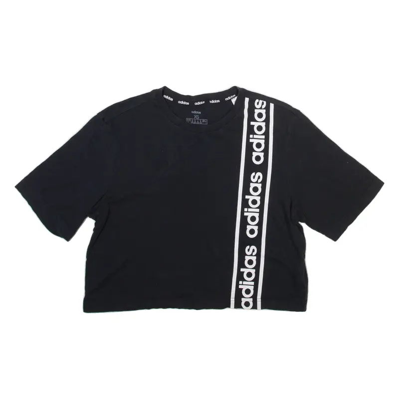 ADIDAS Cropped Womens T-Shirt Black Crew Neck XS
