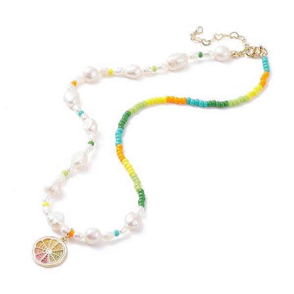 Lemon Slice Enamel Pendant Necklace for Girl Women