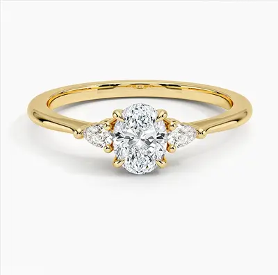 10K Gold 0.6 to 3.1 CT.T.W. Oval Cut Lab Created Diamond Three Stone Engagement Band IGI Certified