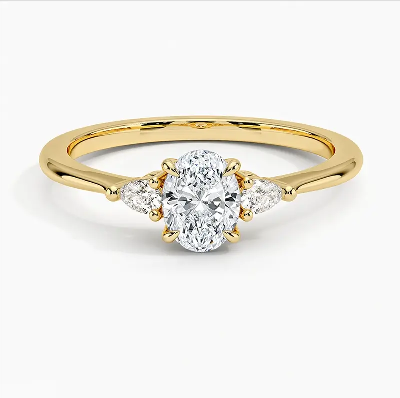 10K Gold 0.6 to 3.1 CT.T.W. Oval Cut Lab Created Diamond Three Stone Engagement Band IGI Certified