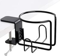 Large Desk Cup Holder, Clip On Table Anti-Spill Cup Holder for Lawn Chair, Horizontal or Vertical Mount, Pack of 1, Black Met...