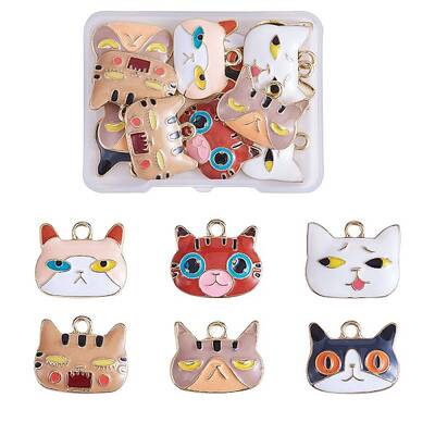 18Pcs 6 Styles Alloy Enamel Pendant