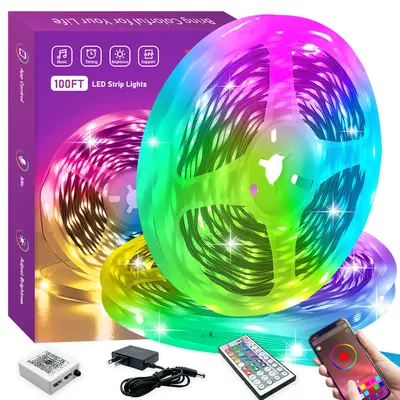 100ft 50ft RGB LED Strip Lights Music Sync Lights Color Changing LED Lights Strip with Remote & APP Control Christmas Led Lig...