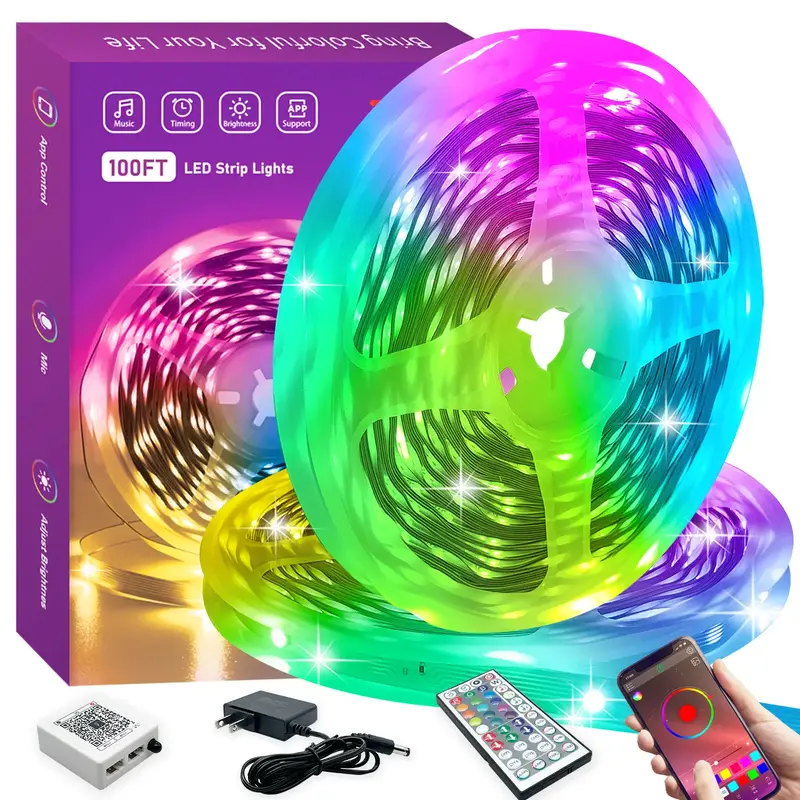 100ft 50ft RGB LED Strip Lights Music Sync Lights Color Changing LED Lights Strip with Remote & APP Control Christmas Led Lig...