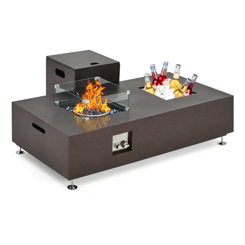 Garvee 56 50000 BTU Rectangular Propane Fire Pit Table , Push-Button Ignition, Glass Wind Guard, Includes Lid & Weather Cov...