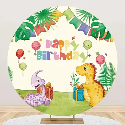 Round Trees Monstera Dinosaurs Birthday Backdrop - Aperturee