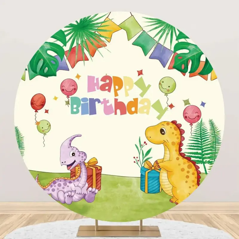 Round Trees Monstera Dinosaurs Birthday Backdrop - Aperturee