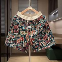 Summer New Style Yarn-dyed Jacquard Letter Graffiti Shorts Men's Fashion Couple Shorts Versatile Beach Pants